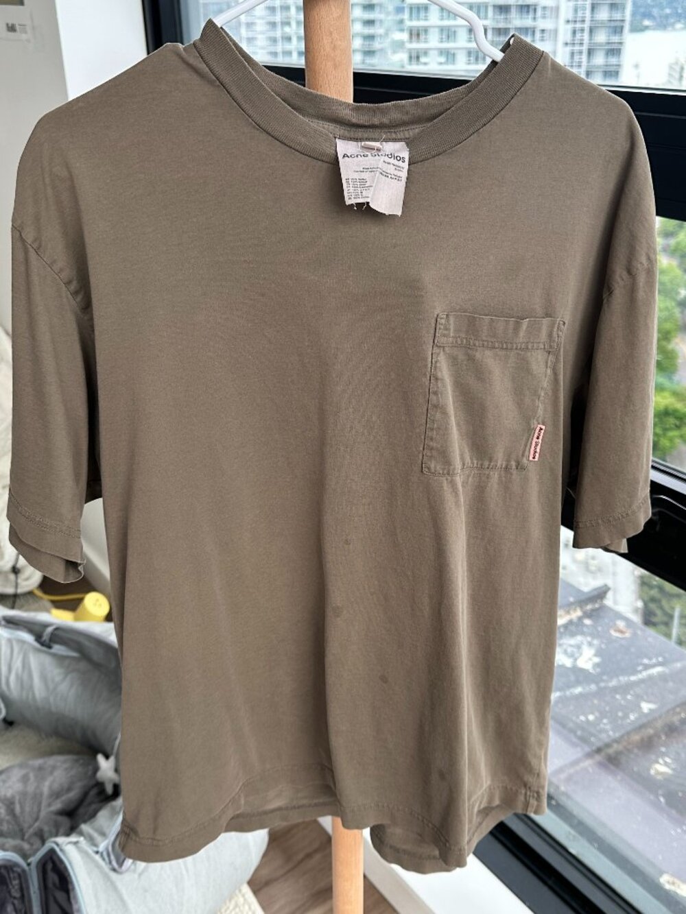 Acne Studios Olive Pocket Tee Pink Woven Tab Size S Made Portugal
